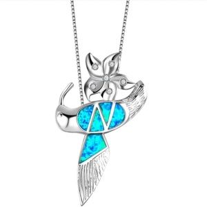 Hummingbird Necklace Blue Pendant Silver chain women’s jewelry gift